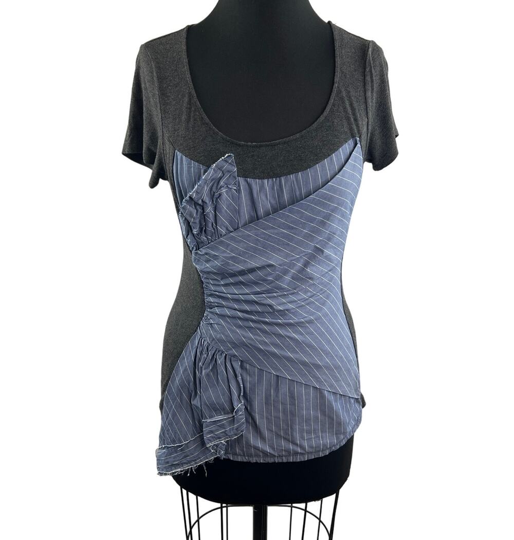 Anthropologie OS One September Striped Twist Layer Top Gray Blue Size S Small